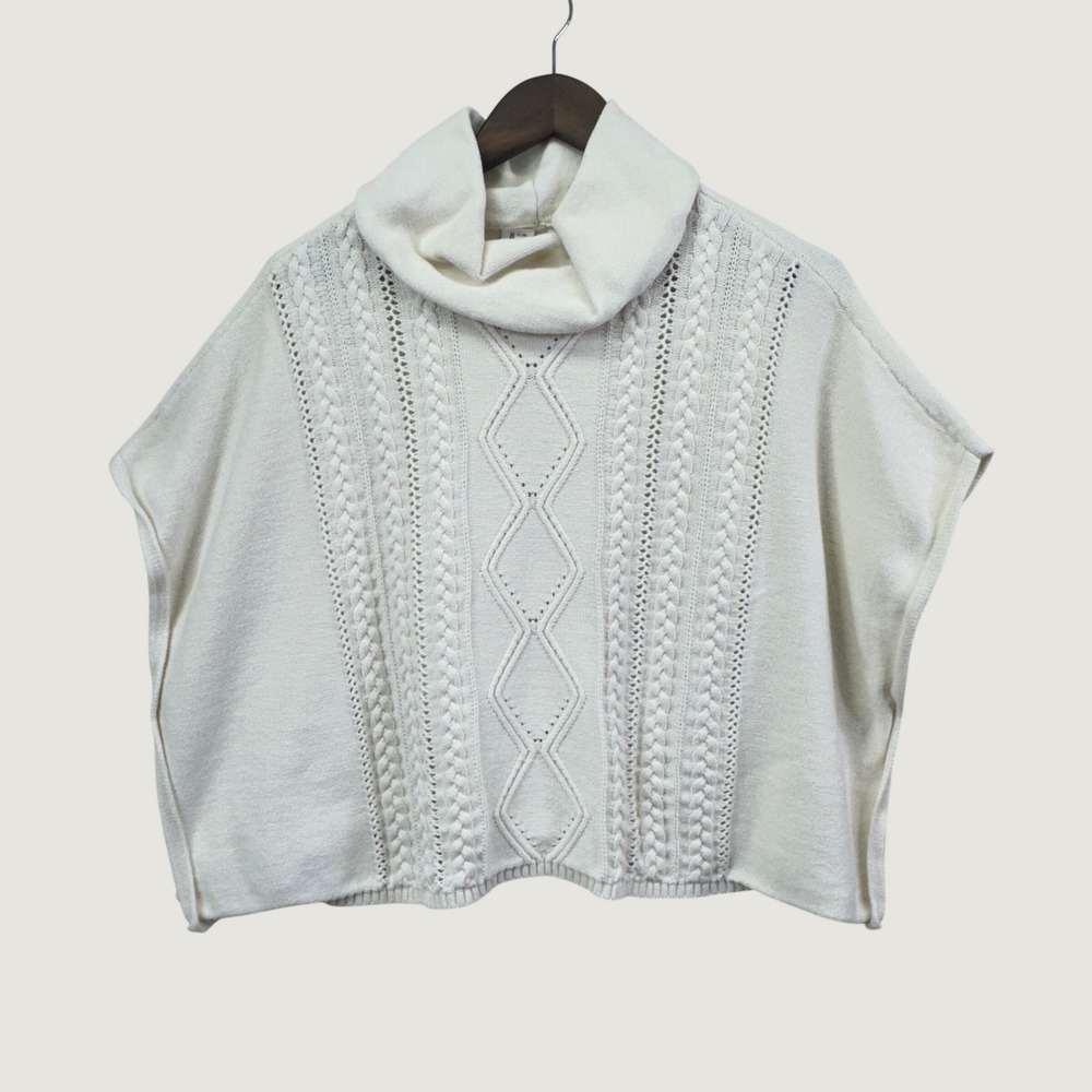 Gap Kids Poncho Sweater XXL Ivory Cable Knit Cowl Neck Coquette Preppy Cozy